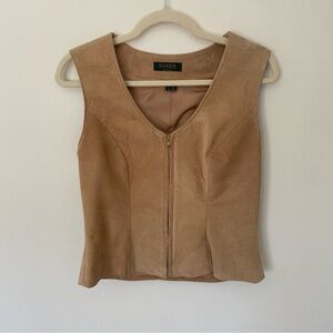 Danier Genuine Leather Suede Tailored ZIp Up Vest Tan Camel size Small